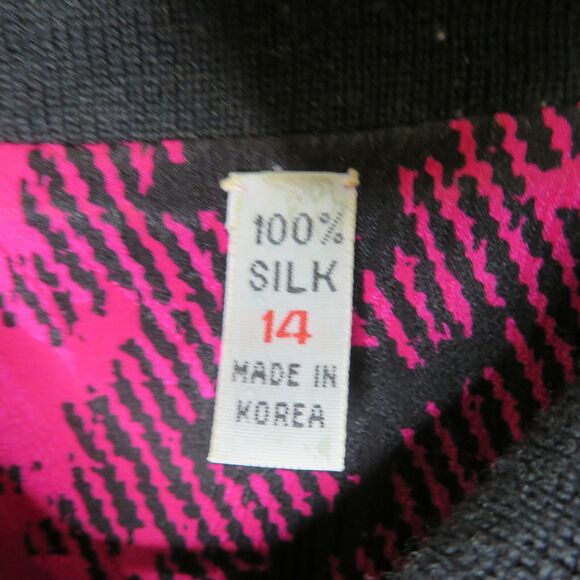 Vintage Hot Pink Patterned Silk Pullover Blouse - Women's Size 14 - Picture 4 of 6